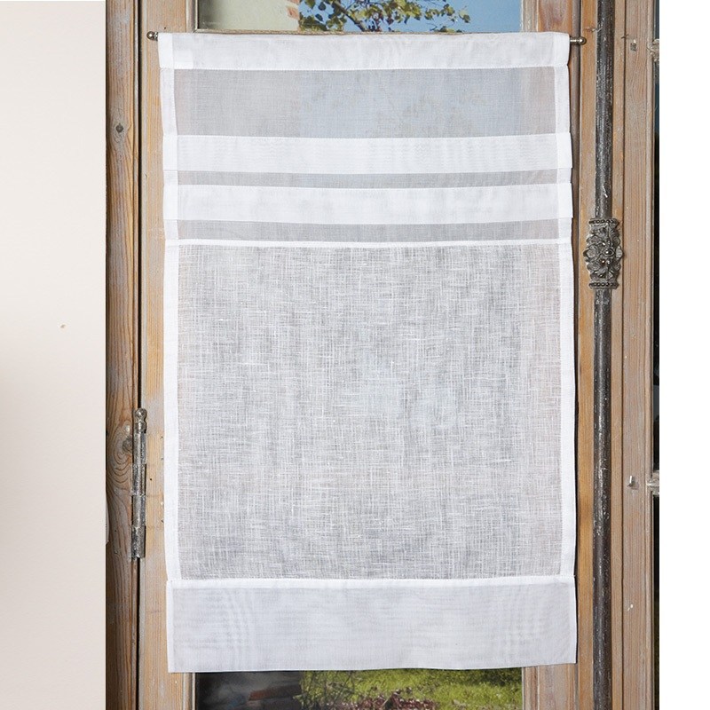 Petit rideau de fenêtre en voile de lin blanc avec deux plis religieuses